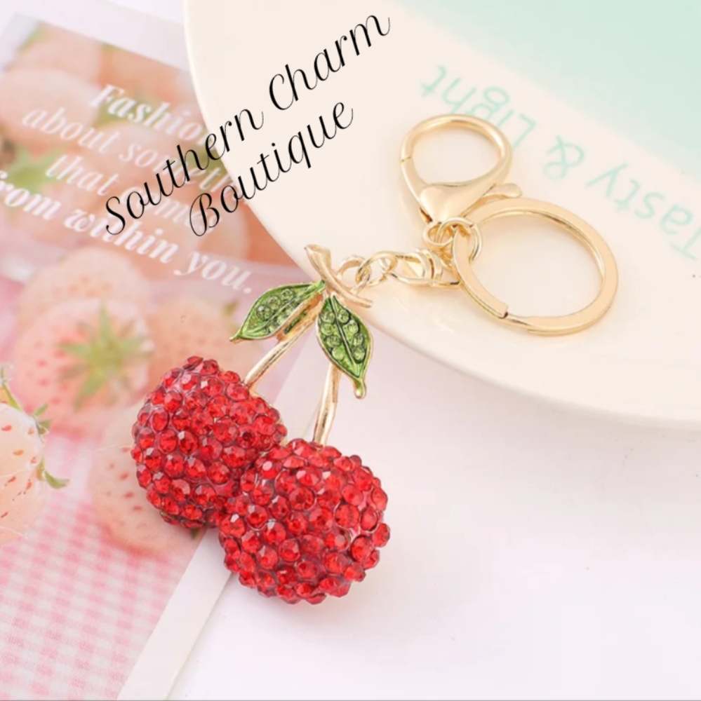 🆕 Red Rhinestone🍒 Cherry 🍒 Keychain/Charm - Picture 2 of 7